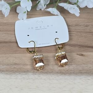 Women's Elegant Goldtoned Crystal Drop CZ Square Earrings NWT Gold Bronze Classy